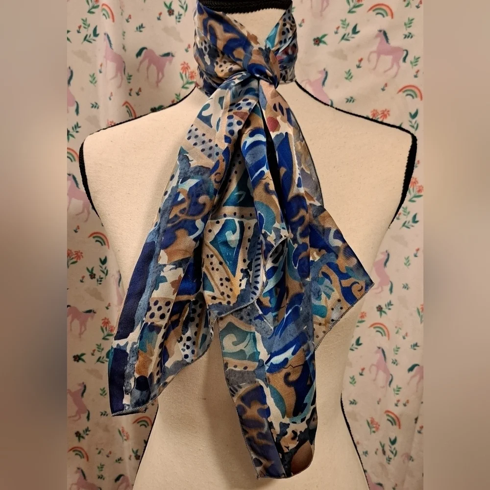 NWOT Vintage Brochier Soieries Paisley Silk Neutral Boho Casual Prep Scarf Wrap - Picture 1 of 9